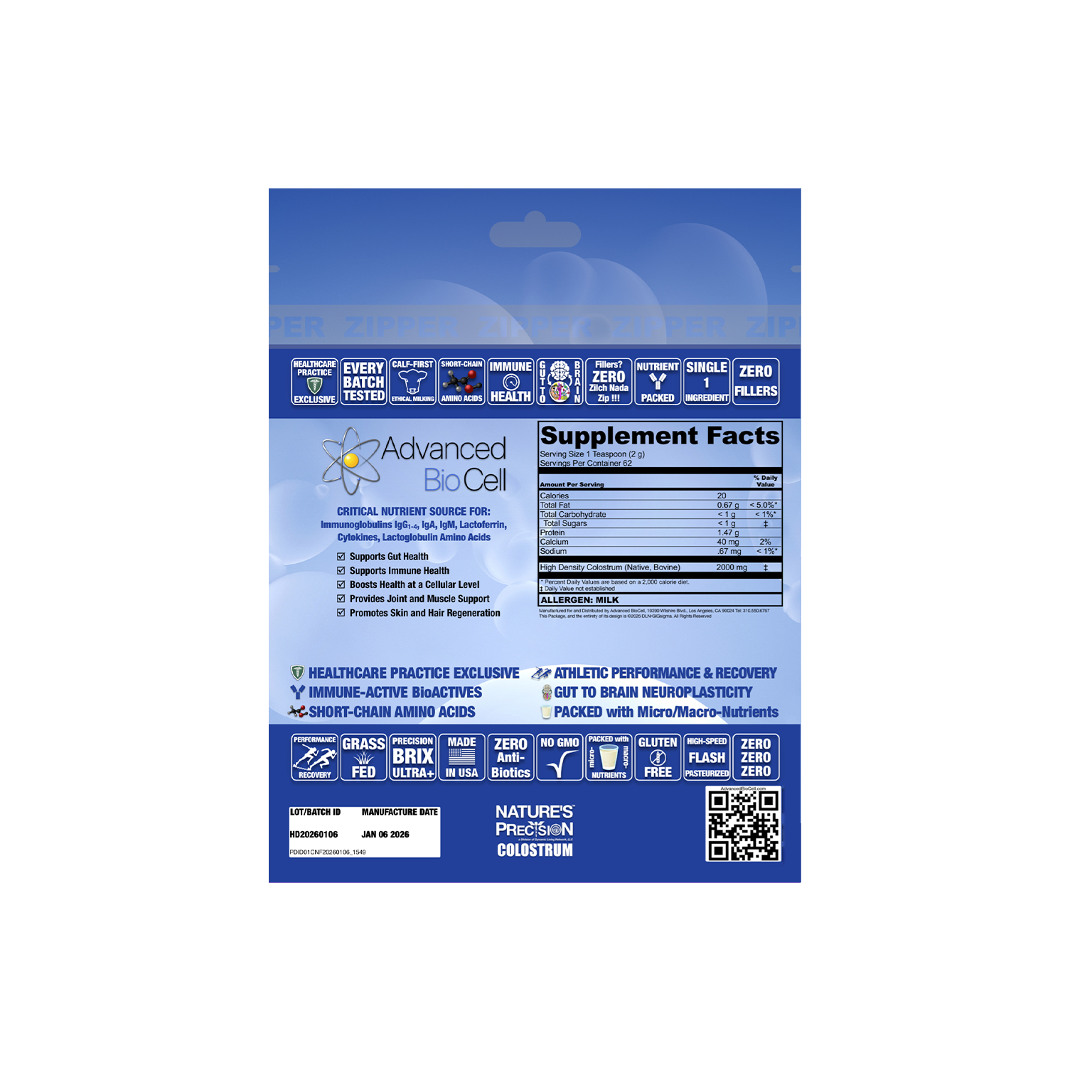 Advanced BioCell's Single Ingredient High-Density Colostrum